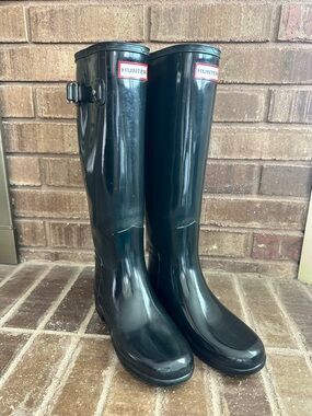 Hunter Original Tall Gloss Green/Slate Rain Boots US 5 Waterproof